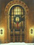 Entrance to 1929 College Building, Jefferson Medical College (Christmas) - color drawing, n.d.