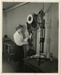 Female student in textile lab, Philadelphia Textile Institute