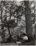 East Falls campus, student studying outdoors