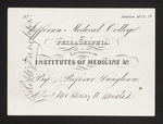 Jefferson Medical College of Philadelphia. Lectures on Institutes of Medicine &c. By Professor Dunglison. Admit Mr. Henry U. Umstad by Robley Dunglison, MD and Henry U. Umstad