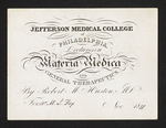 Jefferson Medical College of Philadelphia. Lectures on Materia Medica and General Therapeutics. By Robert M. Huston, M.D. For Mr. M.L. Fox Nov. 1851 by Robert M. Huston, MD and Michael Leonard Fox