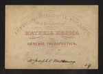 Jefferson Medical College of Philadelphia Lectures on Materia Medica and General Therapeutics. By Robert M. Huston, M.D. For Mr. Joseph C. Hathaway Oct. 1854 by Robert M. Huston, MD and Joseph C. Hathaway