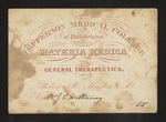 Jefferson Medical College of Philadelphia Lectures on Materia Medica and General Therapeutics. By Robert M. Huston, M.D. For Mr. J.C. Hathaway Oct. 1855 by Robert M. Huston, MD and Joseph C. Hathaway