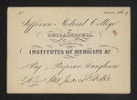 Jefferson Medical College of Philadelphia. Lectures on Institutes of Medicine &c. By Professor Dunglison. Admit Mr. James D. Noble by Robley Dunglison, MD and James D. Noble