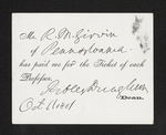 Mr. R.M. Girvin of Pennsylvania. has paid me for the Ticket of each Professor. Robley Dunglison Dean. Oct 11 1861 by Robley Dunglison, MD and Robert M. Girvin