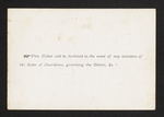 Philadelphia Hospital. Matriculating Ticket for the Jefferson Medical College. Mr William Rice is hereby permitted to attend the Lectures of this Hospital. For the Ensuing Winter. Philadelphia, Oct. 12 1861 By Order of the Board of Guardians (verso) by Robley Dunglison, MD; J. M. Sinnard; and William Rice