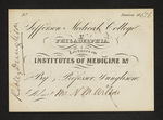Jefferson Medical College of Philadelphia. Lectures on Institutes of Medicine &c. By Professor Dunglison. Admit Mr. N.M. Wilson by Robley Dunglison, MD and N. M. Wilson